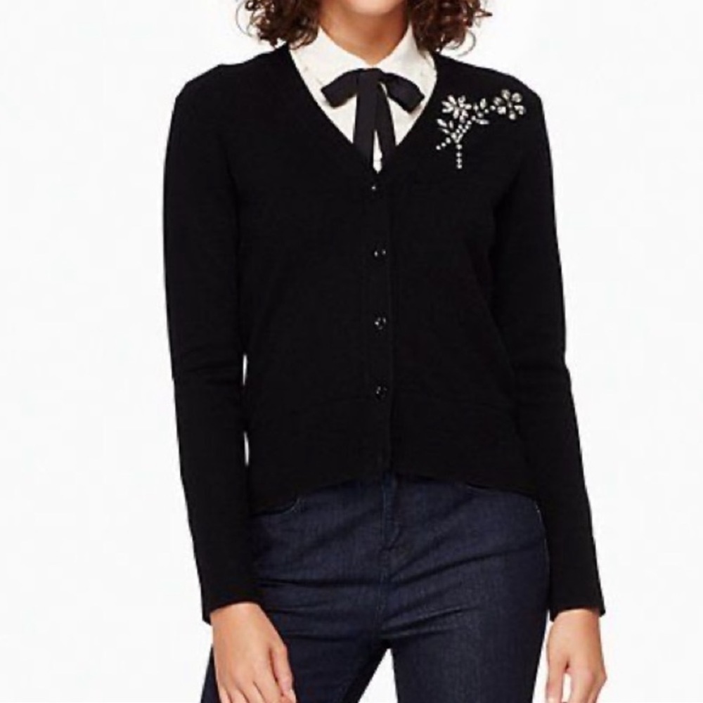 Kate Spade Black Embellished Brooch Cardigan Size S